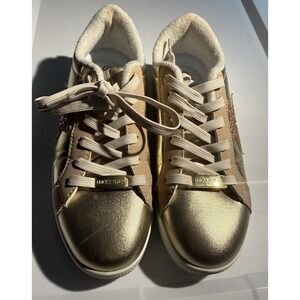 Lucky Step Fashion Sneakers Women 7 Gold Metallic Glitter Star Air Cooled Insole